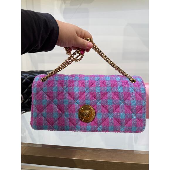 Versace tweet blue pink flap bag with gold Medusa - Picture 3 of 8